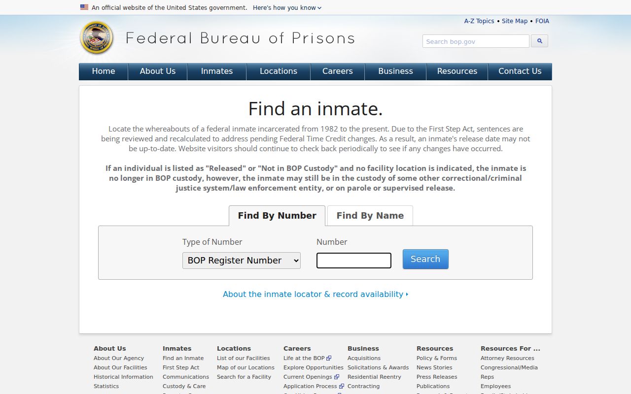 Federal inmate locator for custody following a Live Oak County arrest