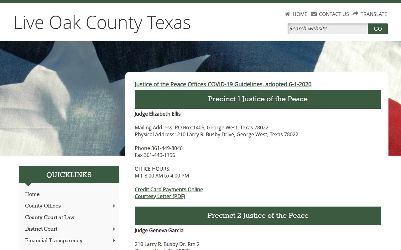 Live Oak County criminal court case contacts for four justice courts