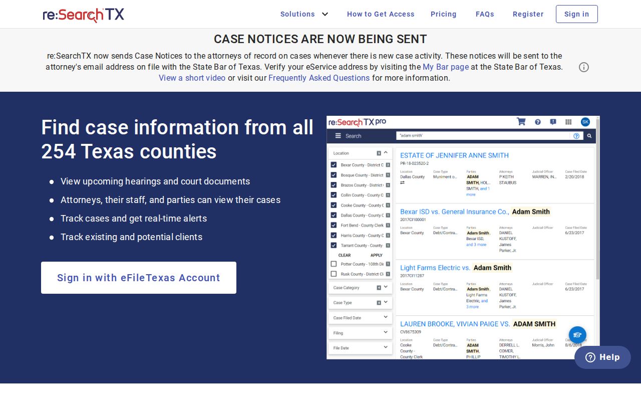 Live Oak County criminal court case search through re:SearchTX