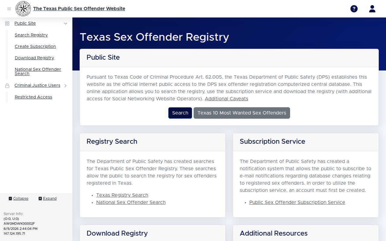 Live Oak County sex offender search on the Texas DPS registry